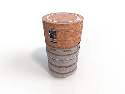 Stacked Cylindrical Brick Structure With Metal Hoops Circular Top And Small Window 3d model