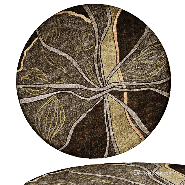Modern Abstract Round Rug With Intertwined Dark Brown Beige Lines Pattern 3d model