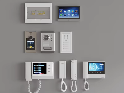 Smart Home Security Devices With Control Panels Intercoms And Doorbell Systems 3d model