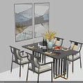 Modern Dining Table Set With Six Chairs Decorative Paintings And Vase 3d model
