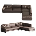 Brown Leather L Shaped Sectional Sofa With Decorative Pillows And Modern Design 3d model