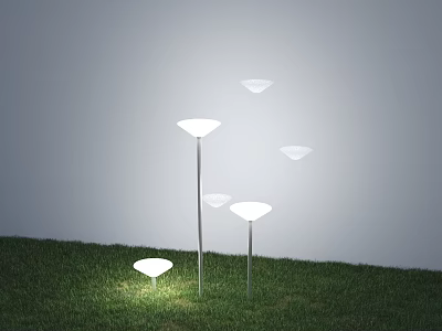 Decorative White Outdoor Lights With Different Heights On Green Grass 3d model