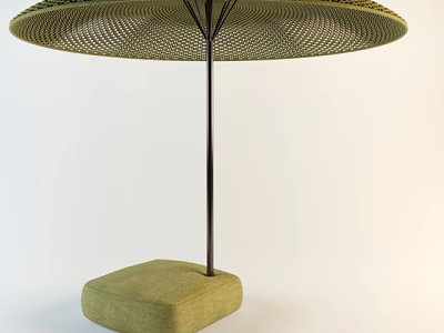 Modern Green Mesh Sunshade With Square Cushioned Base And Metal Stand 3d model