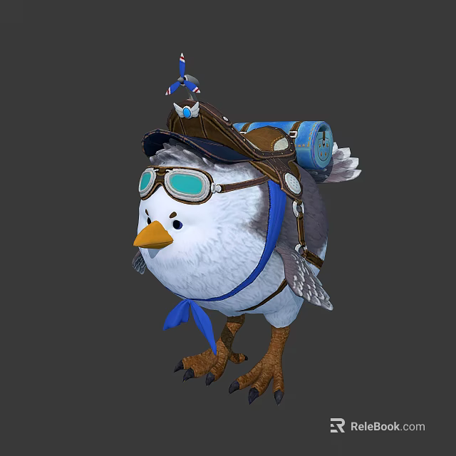 Cute Character Riding White Bird With Goggles Leather Saddle And Blue Scarf Details 3d model 