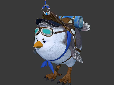 Cute Character Riding White Bird With Goggles Leather Saddle And Blue Scarf Details 3d model