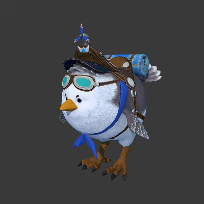 Cute Character Riding White Bird With Goggles Leather Saddle And Blue Scarf Details 3d model