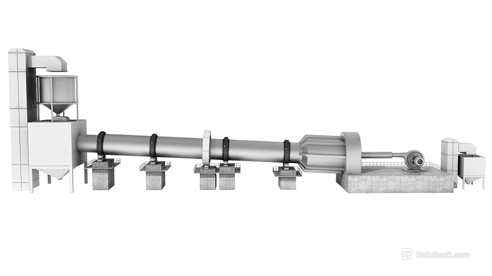 Industrial Screw Conveyor Equipment Featuring Support Bases Drive Motor And Mechanical Components 3d model 