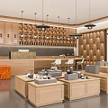 Modern Specialty Store Interior With Wooden Shelves Display Tables Pendant Lights And Spacious Design