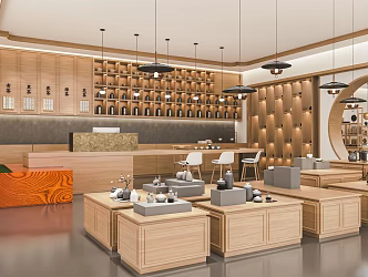 New Chinese Tea Shop Tea Set Shop Zhongdao Cabinet Tea Display Cabinet Tea Tasting Area Tea Table and Chair Cashier 3d model