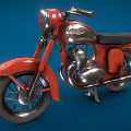 Red Vintage Classic Motorcycle With Shiny Chrome Parts Black Seat On Blue Background