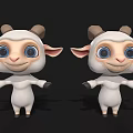 Cute Cartoon Lamb 3D Model With White Body Brown Horns And Blue Eyes Open Arms