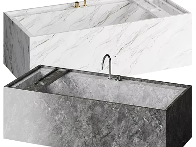 Modern Marble Bathtub With White And Gray Stone Texture And Polished Faucet 3d model