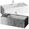 Modern Marble Bathtub With White And Gray Stone Texture And Polished Faucet