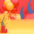 Vibrant 3D Scene With Red Yellow Balloons Geometric Plants And Colorful Background