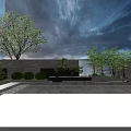 Modern Courtyard Garden Landscape With Bamboo Plants Wooden Flooring Stone Patio And Sofa
