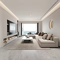 Modern Living Dining Room Featuring TV Wall Sofa Coffee Table And Floor To Ceiling Window