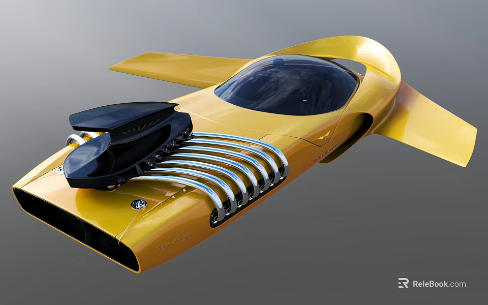 Yellow Flying Car With Streamlined Design Transparent Cockpit Black Components And Wings 3d model 