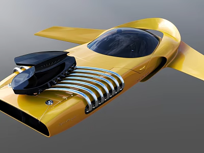 Yellow Flying Car With Streamlined Design Transparent Cockpit Black Components And Wings 3d model