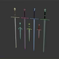 Weapons Collection Featuring Long Swords And Short Daggers With Metallic Blades And Various Handles