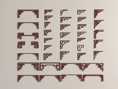 Ornate Traditional Chinese Wooden Corner and Border Carvings for Decorative Use 3d model