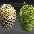 Natural Pine Cones With Different Colors And Textures On Gray Background 3d model