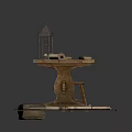 Traditional Building Interior Nook With Wooden Table Lantern Small Stool And Vintage Rug