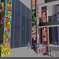 Pink Octopus Art Installation With Yellow Vintage Van And Neon Lights In Modern Interior