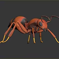 Detailed 3D Red Ant Model With Yellow Legs Black Eyes And Reflection On Dark Background