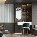 Modern Luxury Dressing Table With Oval Gold Mirror And Open Storage Shelves For Bedroom