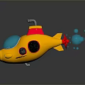 Bright Yellow Toy Submarine With Red Details Blue Windows And Bubbles On Reflective Surface