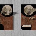 Decorative Wall Decor With Moon Pampas Grass And Brown Black Background 3d model
