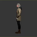 Game Movie Character Model Wearing Tan Coat Black Shirt Black Pants Brown Boots White Gloves