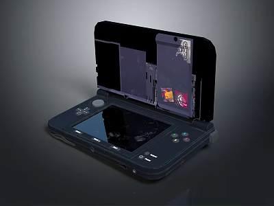Portable Foldable Gaming Console With Dual Screens And Game Cartridge 3d model