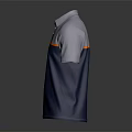 Gray And Blue Short Sleeve Polo Shirt With Orange Horizontal Stripe