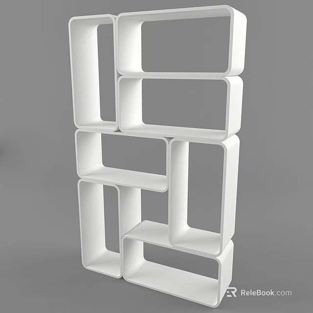Entryway Console Cabinet White Modern Open Shelf Storage With Geometric Square Compartments 3d model 