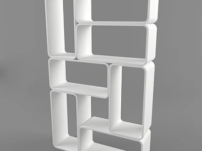 Entryway Console Cabinet White Modern Open Shelf Storage With Geometric Square Compartments 3d model