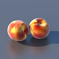 Two Fresh Ripe Juicy Peaches with Red and Yellow Skin on Gray Background Surface