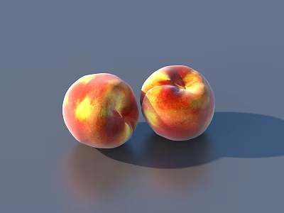 Two Fresh Ripe Juicy Peaches with Red and Yellow Skin on Gray Background Surface 3d model
