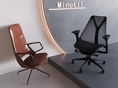 Modern Leather and Mesh Design Office Chairs in Minotli Modern Showroom Space 3d model