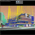 Modern Multi Level Commercial Street with Glass Facades Billboards Pedestrian Lighting and Evening Ambiance