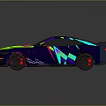 Vibrant Colorful Sports Car With Neon Graphics Aerodynamic Design And Rear Spoiler