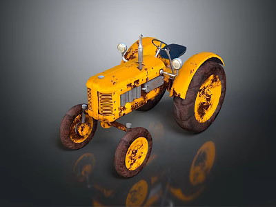 Vintage Yellow Classic Tractor With Large Wheels And Retro Rustic Design 3d model