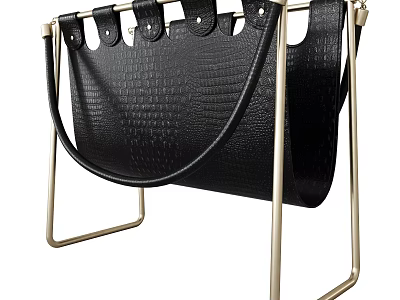 Black Leather Storage Basket With Crocodile Pattern And Metal Frame Design 3d model