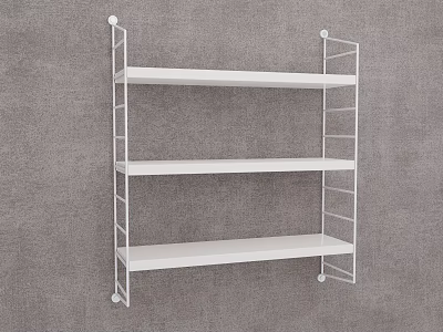 Minimalist White Wall Shelf With Metal Frame And Three Tier Shelves For Home Storage 3d model