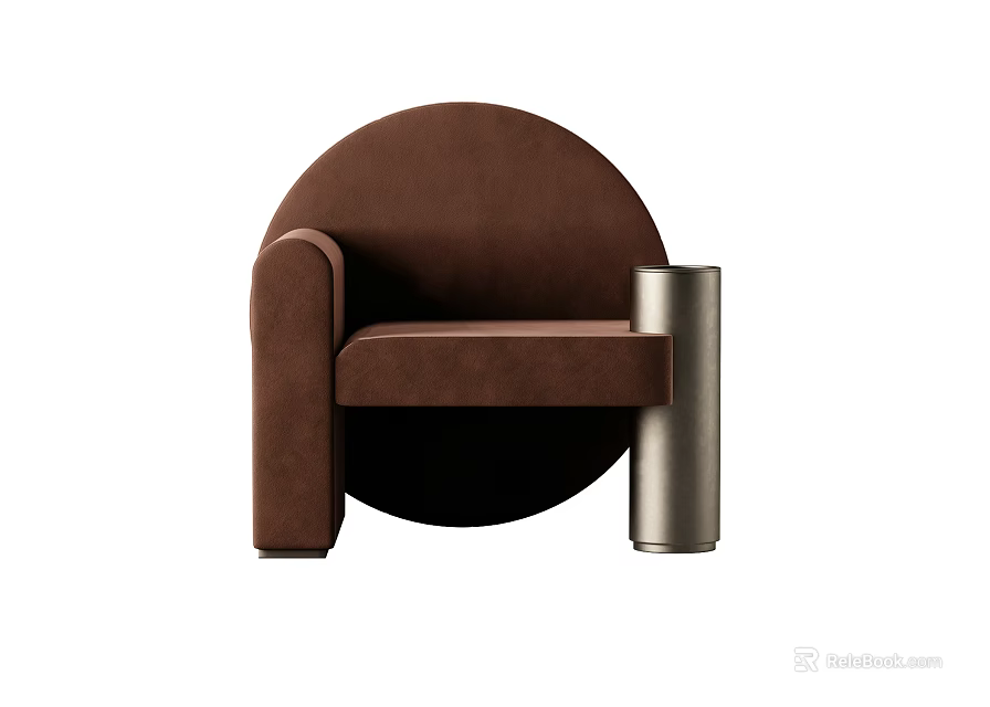 Modern Brown Single Seater Sofa with Circular Velvet Design and Metal Stand 3d model 
