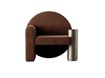 Modern Brown Single Seater Sofa with Circular Velvet Design and Metal Stand 3d model