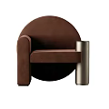 Modern Brown Single Seater Sofa with Circular Velvet Design and Metal Stand