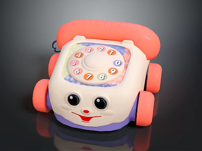 Electric Toy Phone With Cartoon Face Number Buttons And Pink Wheels For Kids Play 3d model