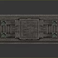 Scenic View With Classical Gray Stone Structure Decorative Patterns And Green Ornaments On Square Base