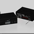 Black HiFi Audio Amplifiers With Front Knobs Display Screen And Rear Connection Ports 3d model